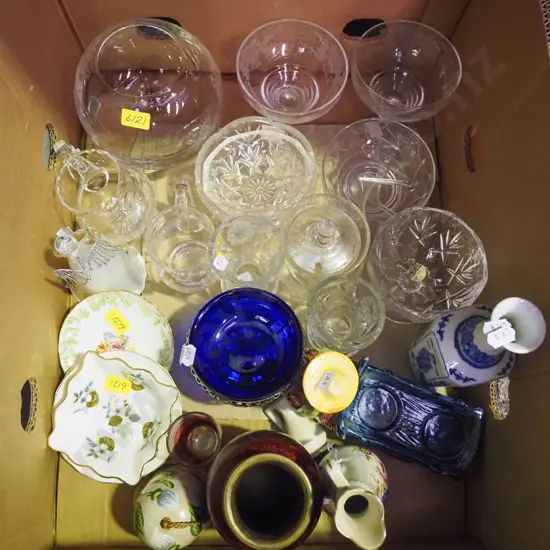 box; crystal comports, jugs etc
