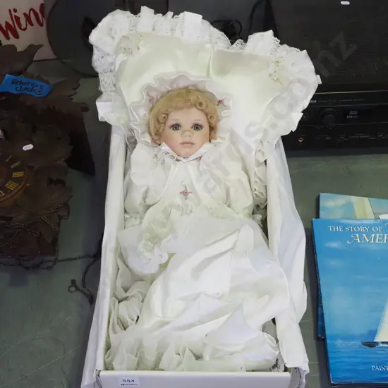 cased Hillview Lane porcelain display doll 