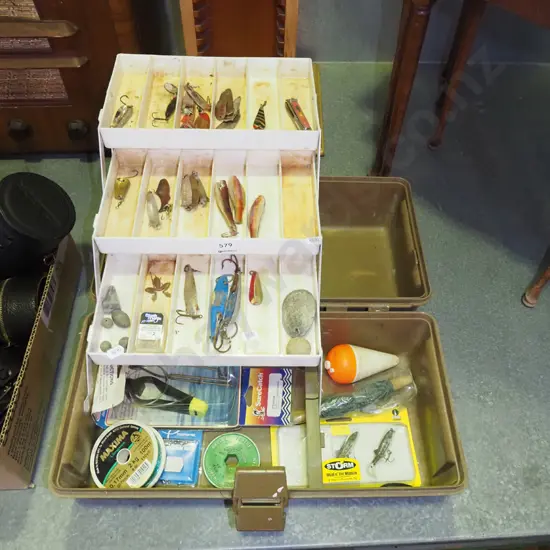 tackle box; lines, lures, sinkers etc
