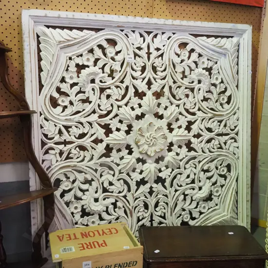 heavily carved pierced mdf white painted wooden panel H-920 W-920