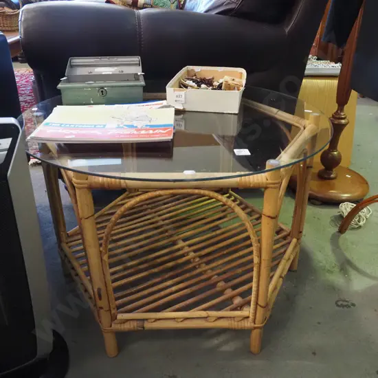 bamboo glass top circular end table