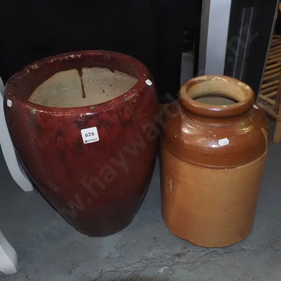 red glazed garden planter, stoneware crock Tallest H-380