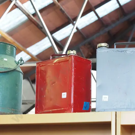 red painted Shell petrol can with brass top