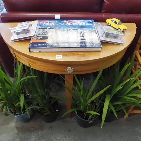 mahogany half round hall table with single drawer