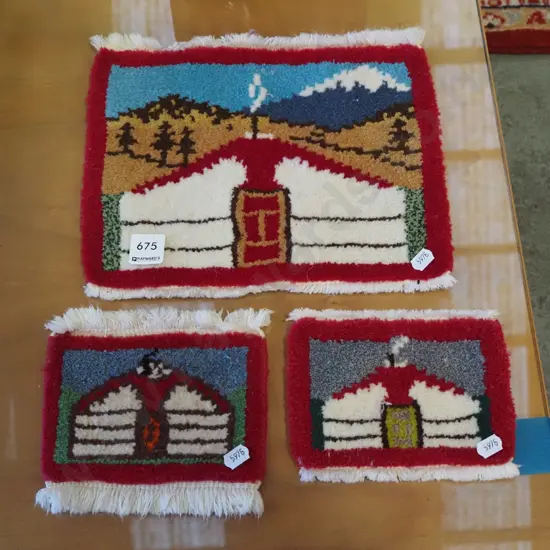 3x small hand tufted mats