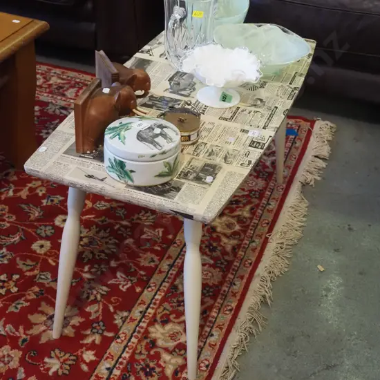 retro newspaper decorated coffee table