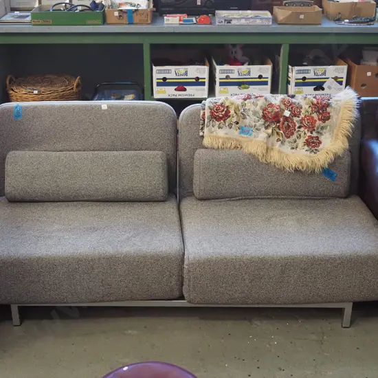 grey upholstered faded double lie flat divan bed