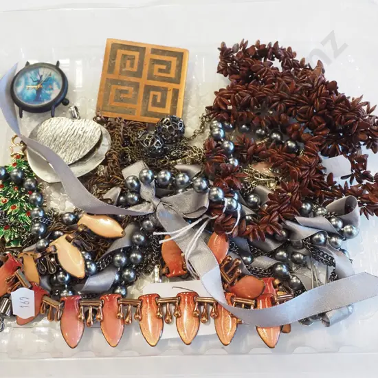 tray of costume jewellery; necklace, watches etc