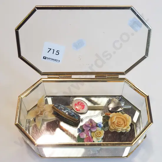 jewellery box, pendants, brooches