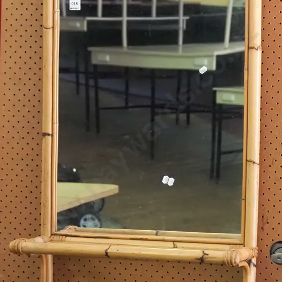 bamboo framed wall mirror with shelf bracket - missing glass shelf 
