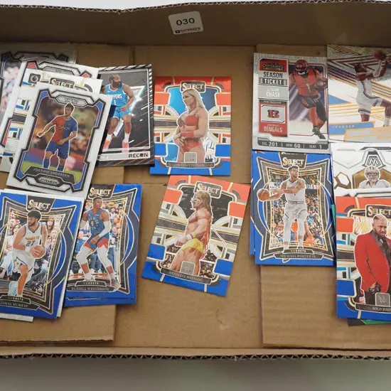 box; sporting collector cards including 1x The Ultimate Warrior - all very good condition