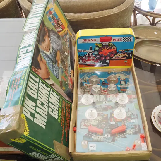 retro plastic boxed plastic Grand Prix pin board game - battery compartment has corrosion - As Is No Returns