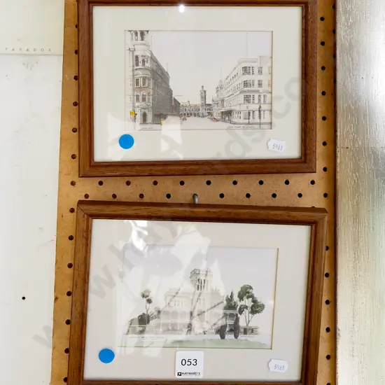 2x hand coloured Yvonne  Benson prints - Dunedin scenes  - blue dots