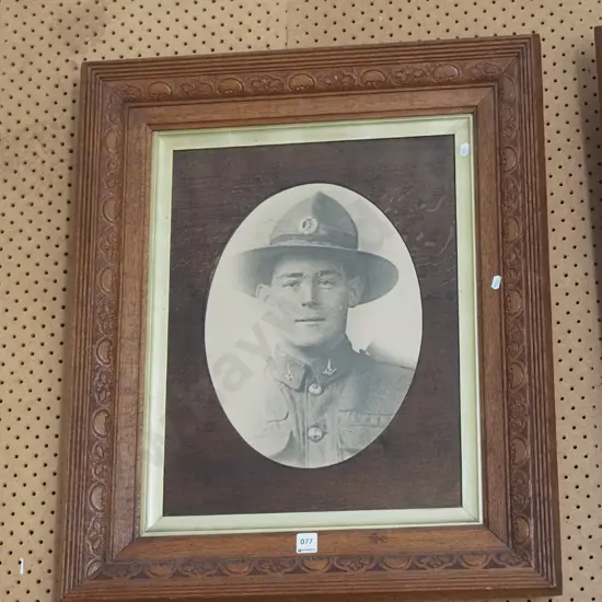 oak framed photo print - WWI soldier - no glass Overall  H-730 W-600