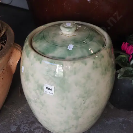 Timaru Potteries mottled lidded canister - repair to lid