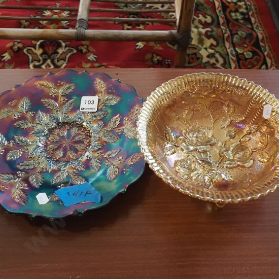 carnival glass comport and plate - chips to plate