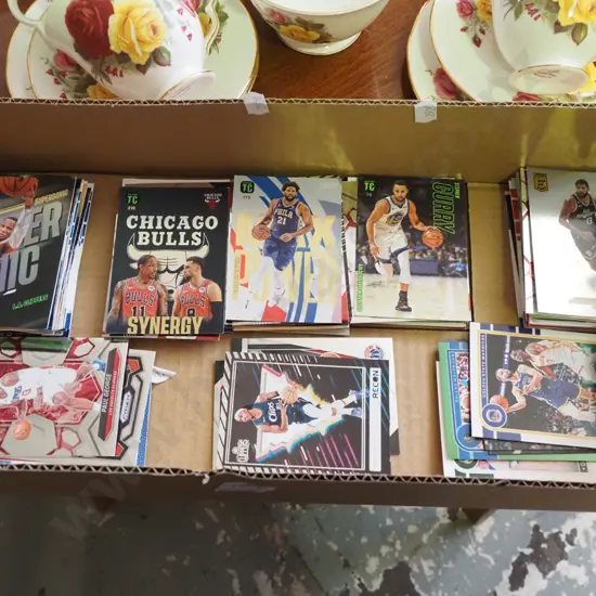 box of basketball collector cards