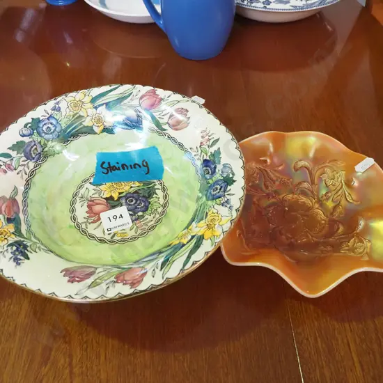 Maling thumb print bowl - staining, carnival  glass bowl