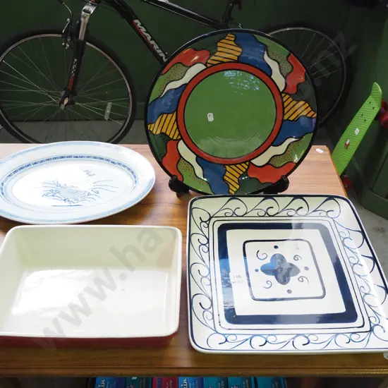 3x large serving plates, baking dish