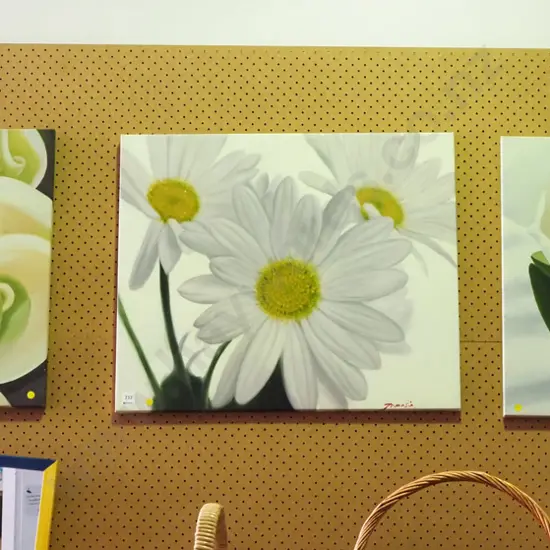 3x acrylic on boxed canvas - flowers - yellow dots