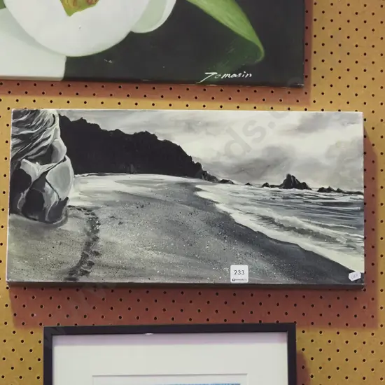 oil on boxed canvas -  coastal scene