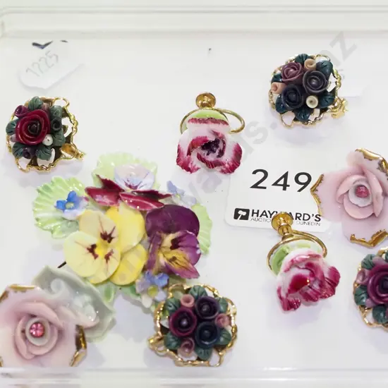 various ceramic earrings, brooch