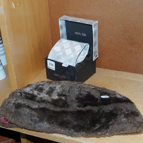 silk scarf, fur hat