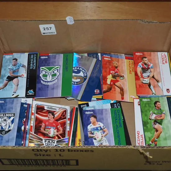 box of sporting collector cards - rugby league