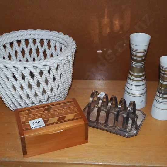 Italian ceramic jardiniere, toast rack, vases etc