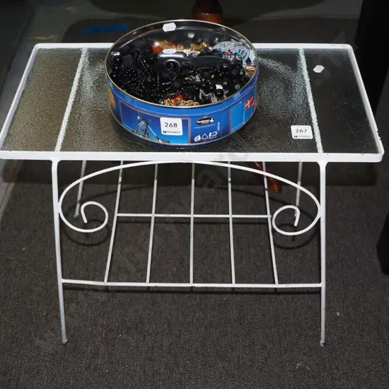 small metal and glass top patio  end table 