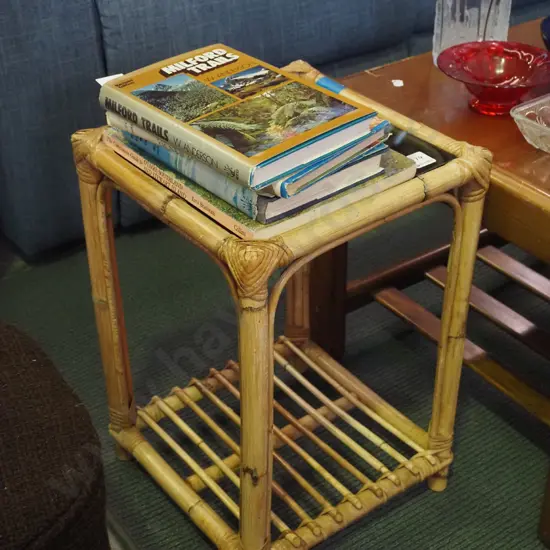 bamboo and smoked top end table/jardiniere stand