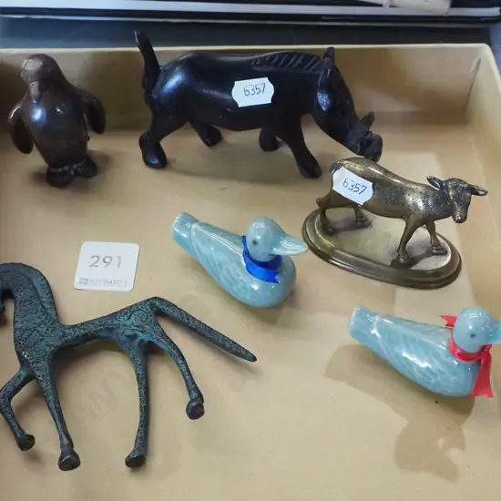 box; various animal figurines