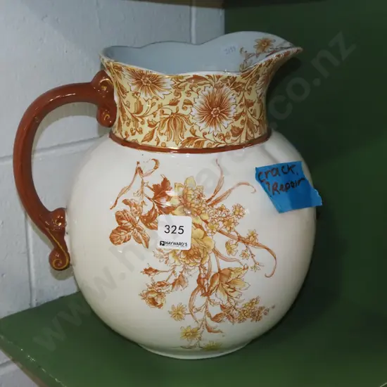 large vintage water jug, has crack & repair