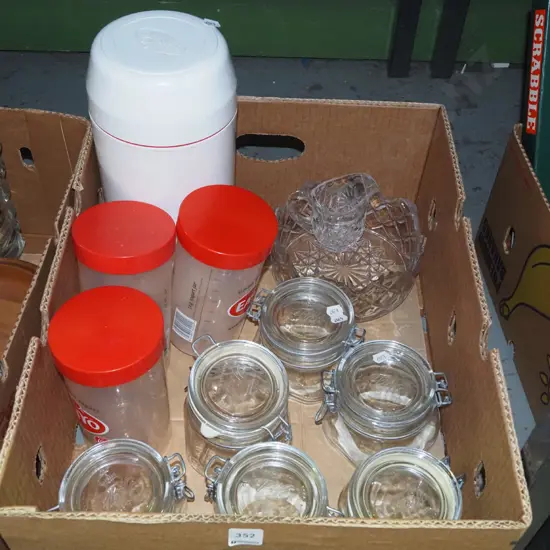 box of yogurt maker, storage jars, glass bowls, etc