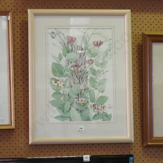 framed watercolour - flowers and a tree fern