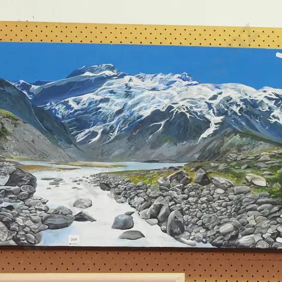 oil on canvas - stream and mountain H-510 W-770