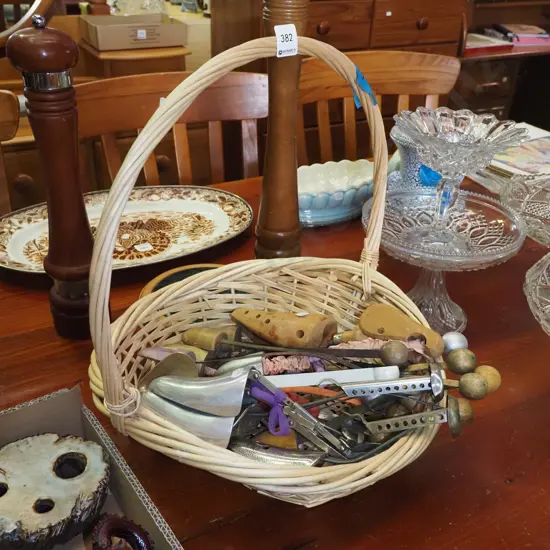 cane basket, shoe forms