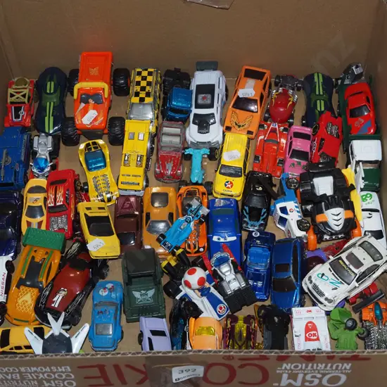 box of toy vehicles