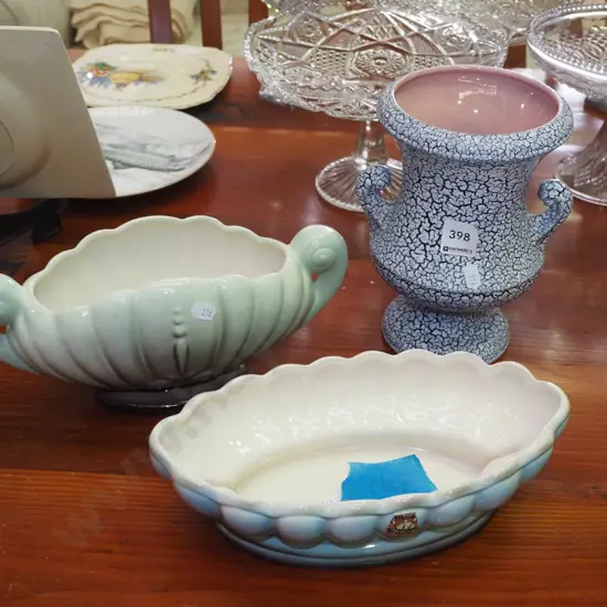 2x Titian ware vase - 1 has crack and 1 other vase 