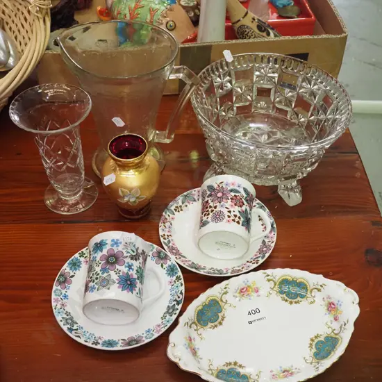 footed glass bowl, jugs, crystal vase etc