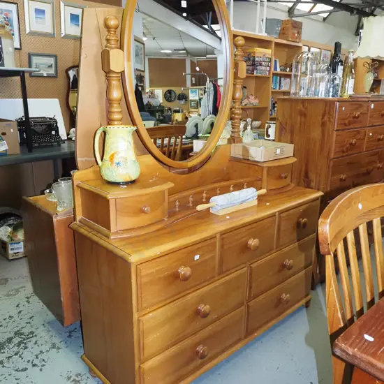 solid rimu 9 drawer mirror back dresser H-1800 W-1260 D-440