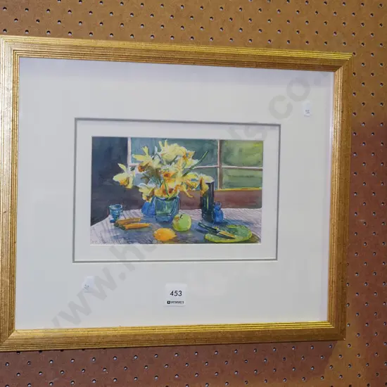 framed pencil and watercolour - daffodils