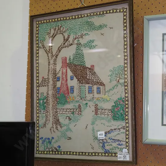 framed needlework - cottage