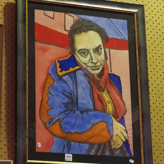 framed ink and watercolour - portrait