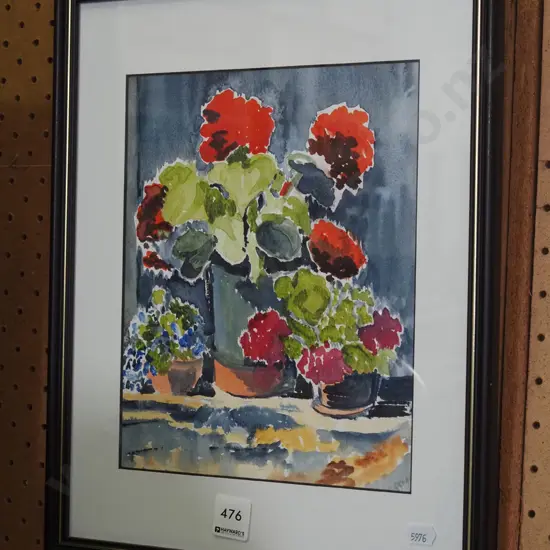 framed watercolour - still life flowers