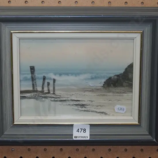 small framed watercolour - coastal scene