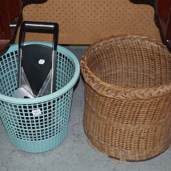 cane basket, plastic basket, mandolin