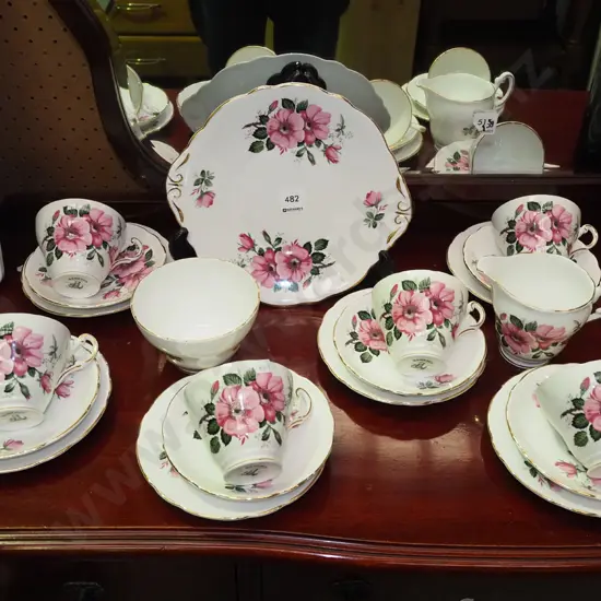 Regency pink rose 21 piece tea set