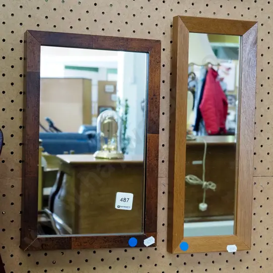 2x small wood framed wall mirrors - blue dots Tallest  H-370