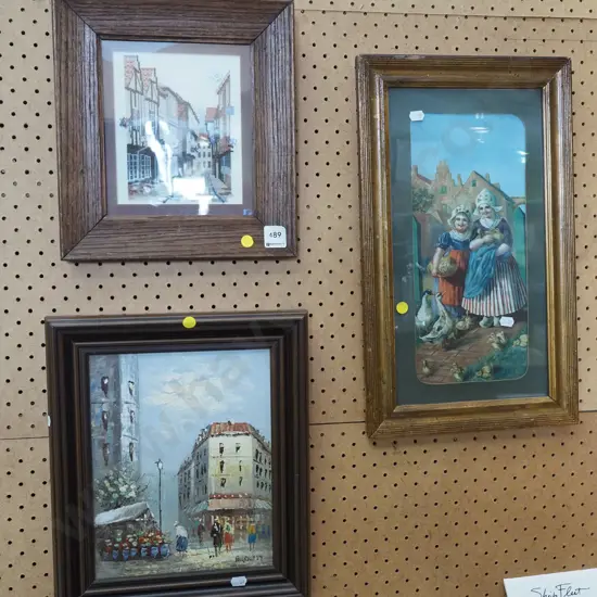 framed needlework, framed oil on board, framed print - yellow dots